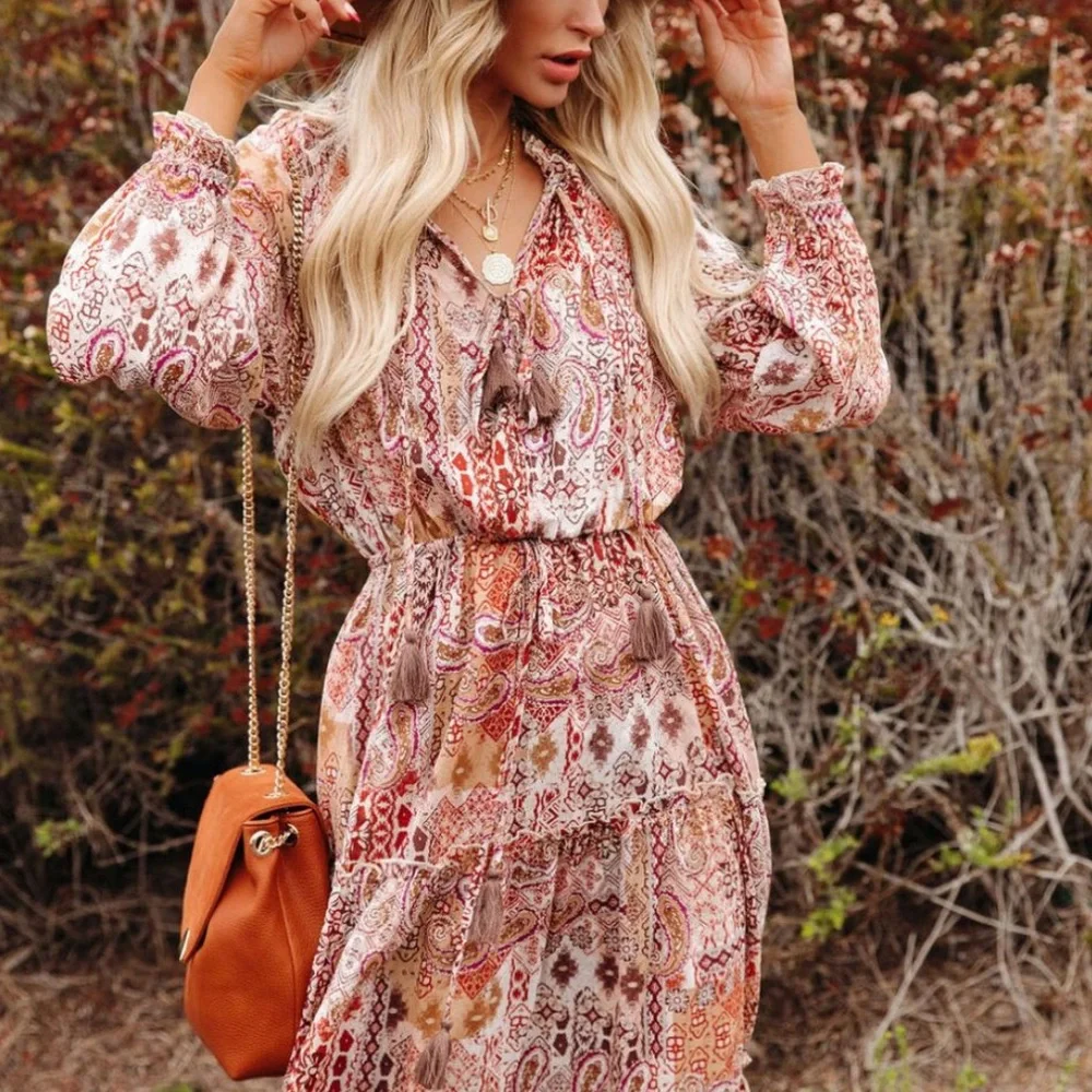 VICI Womens Midi Dresses | Dougherty Cotton Printed Ruffle Midi Dress - Picture 3 of 16